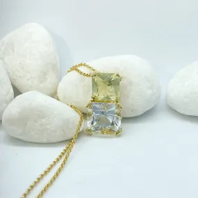 Rose Quartz, Lemon Quartz Plated Yellow Gold Silver Necklace | Sparkle Stargaze Asscher Necklace