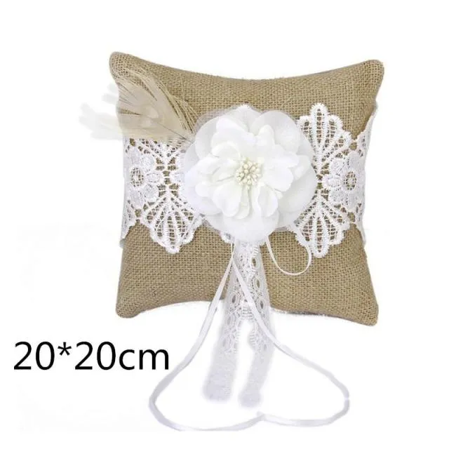 Rustic Country Charm Burlap Wedding Ring Bearer Pillow