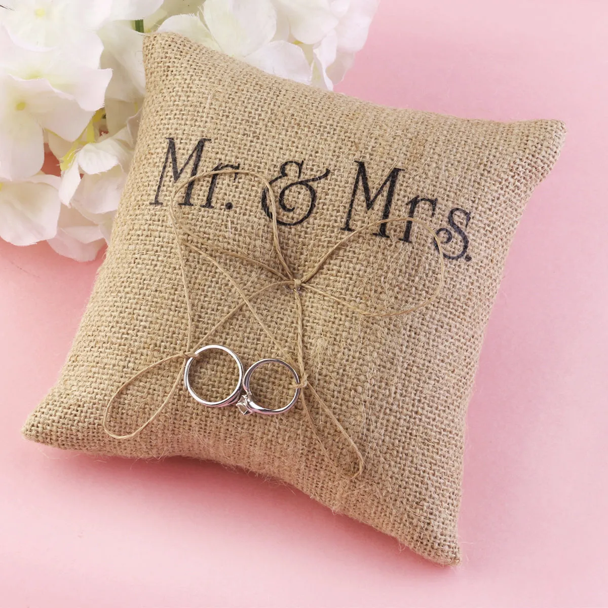 Rustic Country Charm Burlap Wedding Ring Bearer Pillow