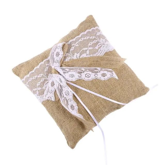 Rustic Country Charm Burlap Wedding Ring Bearer Pillow