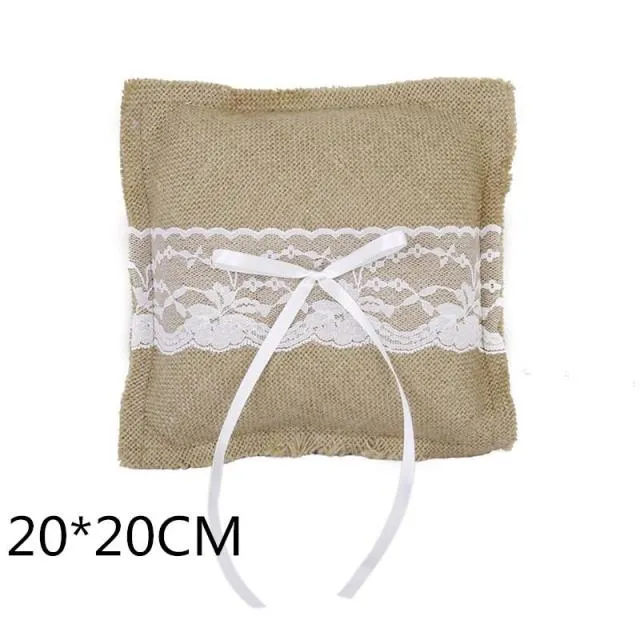Rustic Country Charm Burlap Wedding Ring Bearer Pillow