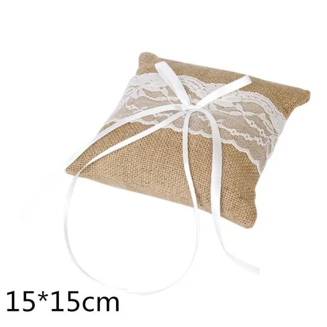 Rustic Country Charm Burlap Wedding Ring Bearer Pillow