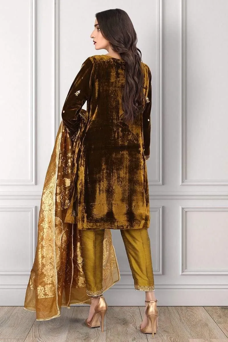 Sadia Aamir - Soft Golden Brown Diadem - SAL-07 - Hand Embroidery - 1 Piece
