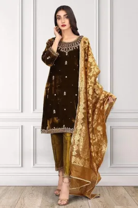 Sadia Aamir - Soft Golden Brown Diadem - SAL-07 - Hand Embroidery - 1 Piece
