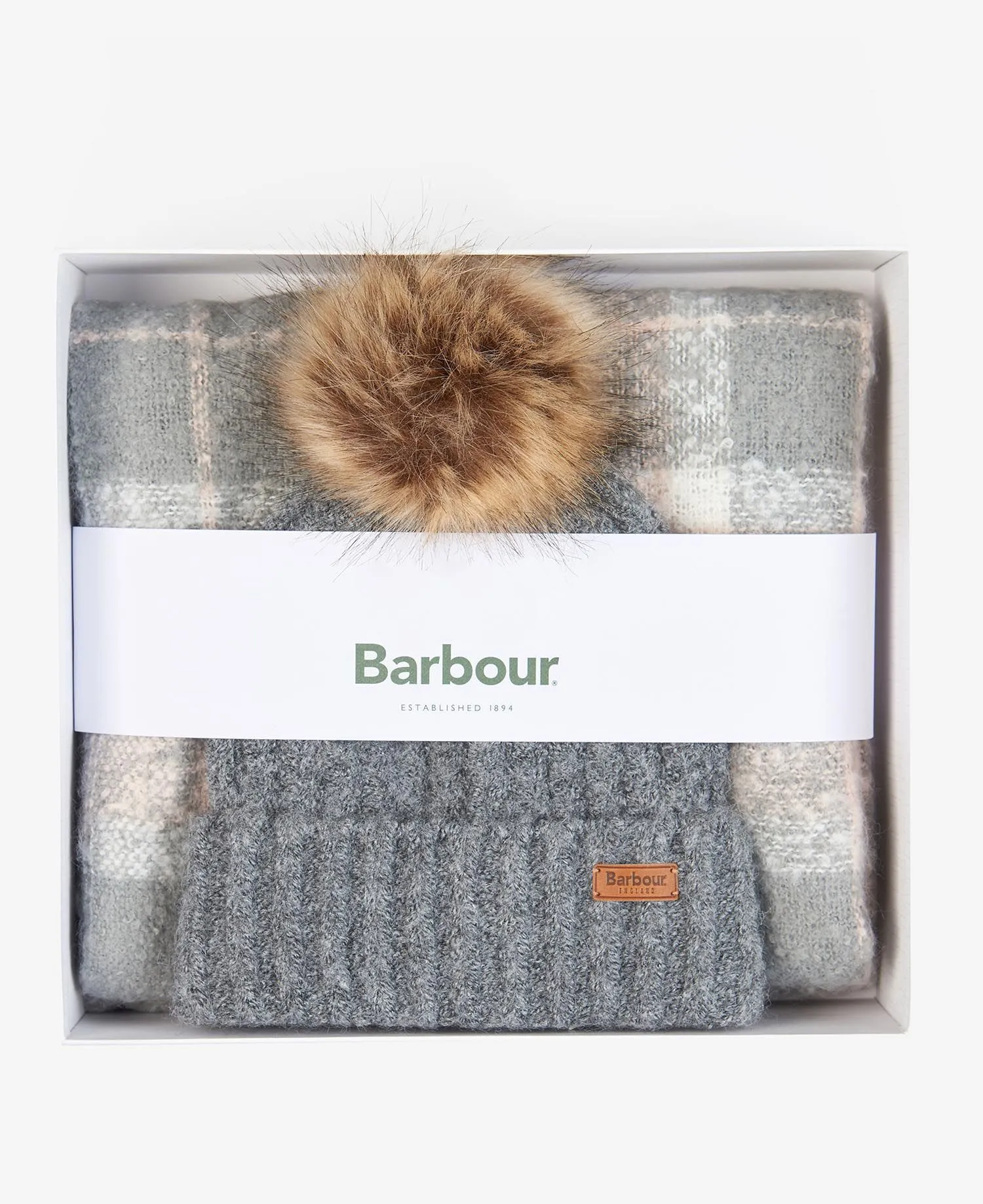 SALTBURN BEANIE & TARTAN SCARF - GREY ROSE