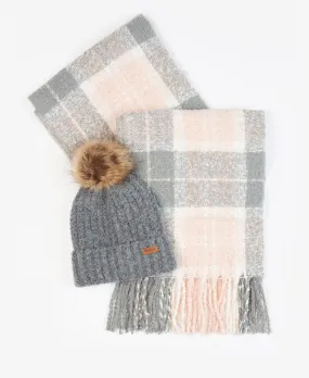 SALTBURN BEANIE & TARTAN SCARF - GREY ROSE