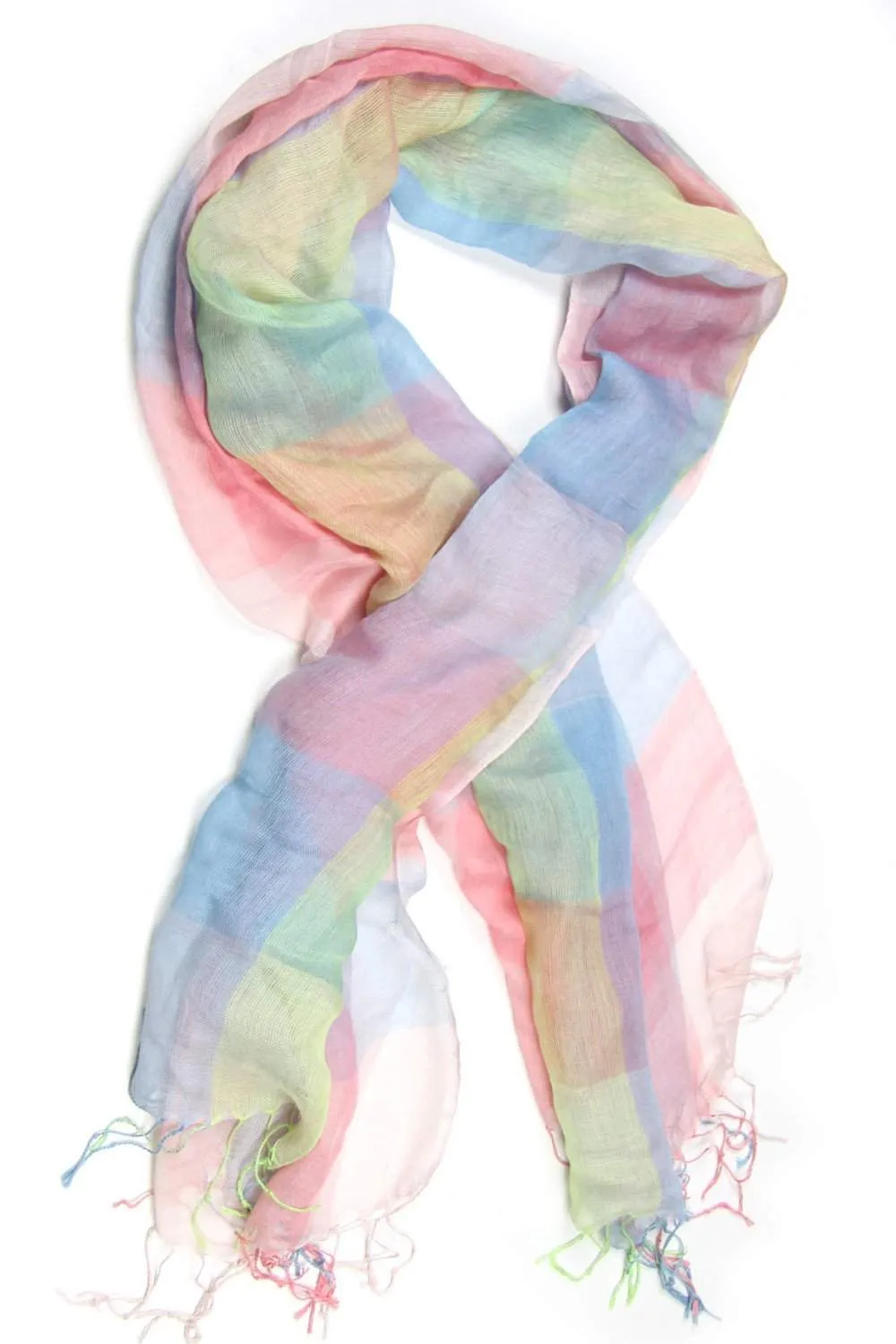Scarf / Pastel Blue Green Peach / Plaid / Unisex