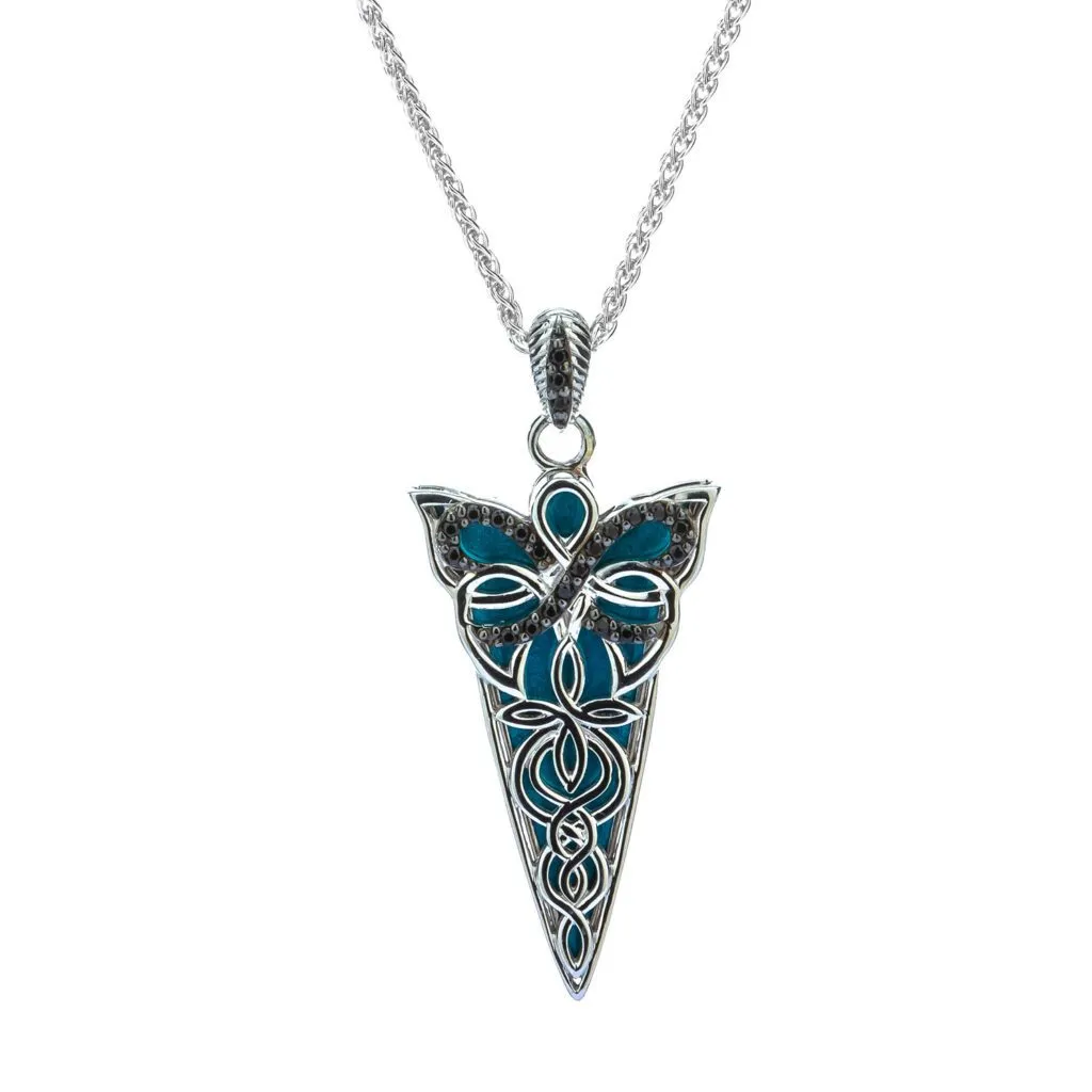 Silver Butterfly Reversible Enamel Pendant - Topaz and Cubic Zirconia