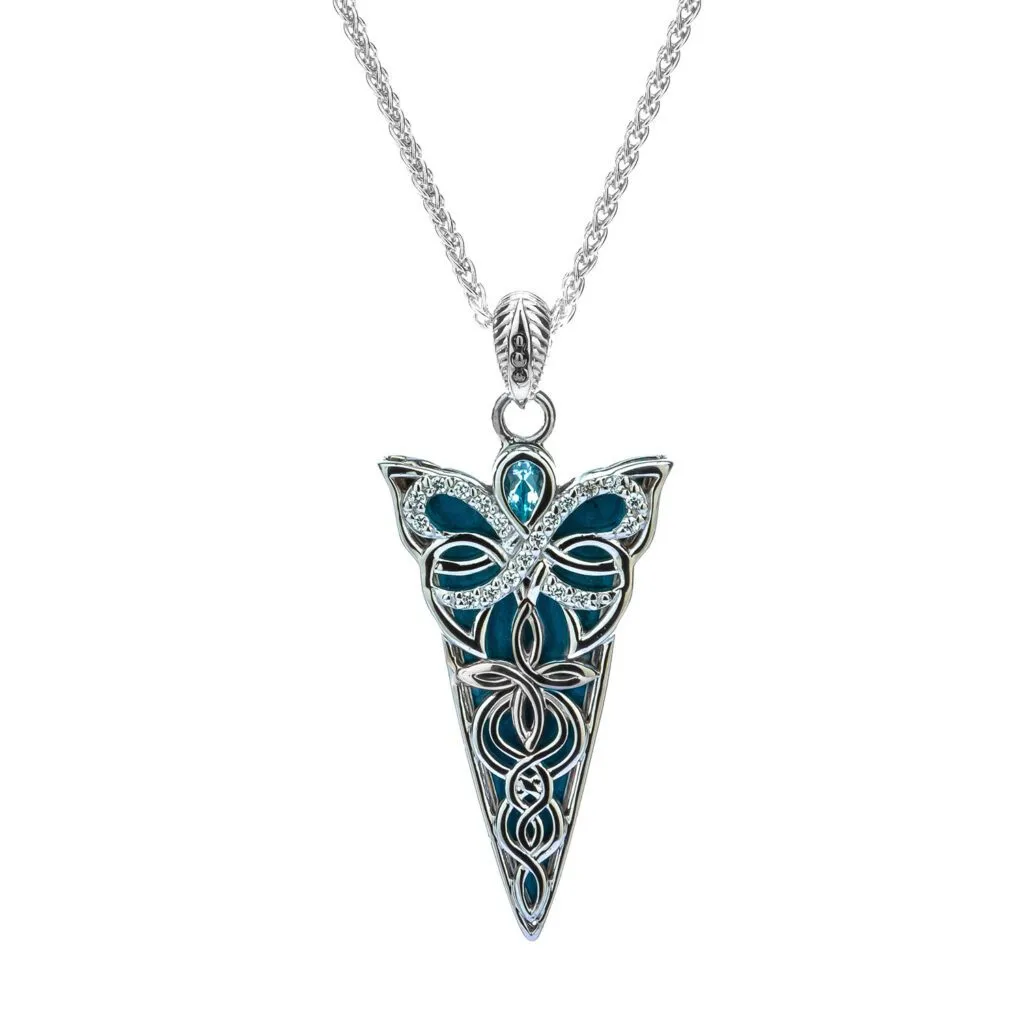 Silver Butterfly Reversible Enamel Pendant - Topaz and Cubic Zirconia