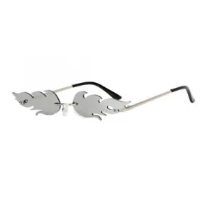 Silver Rimless Flame Sunglasses For Women's