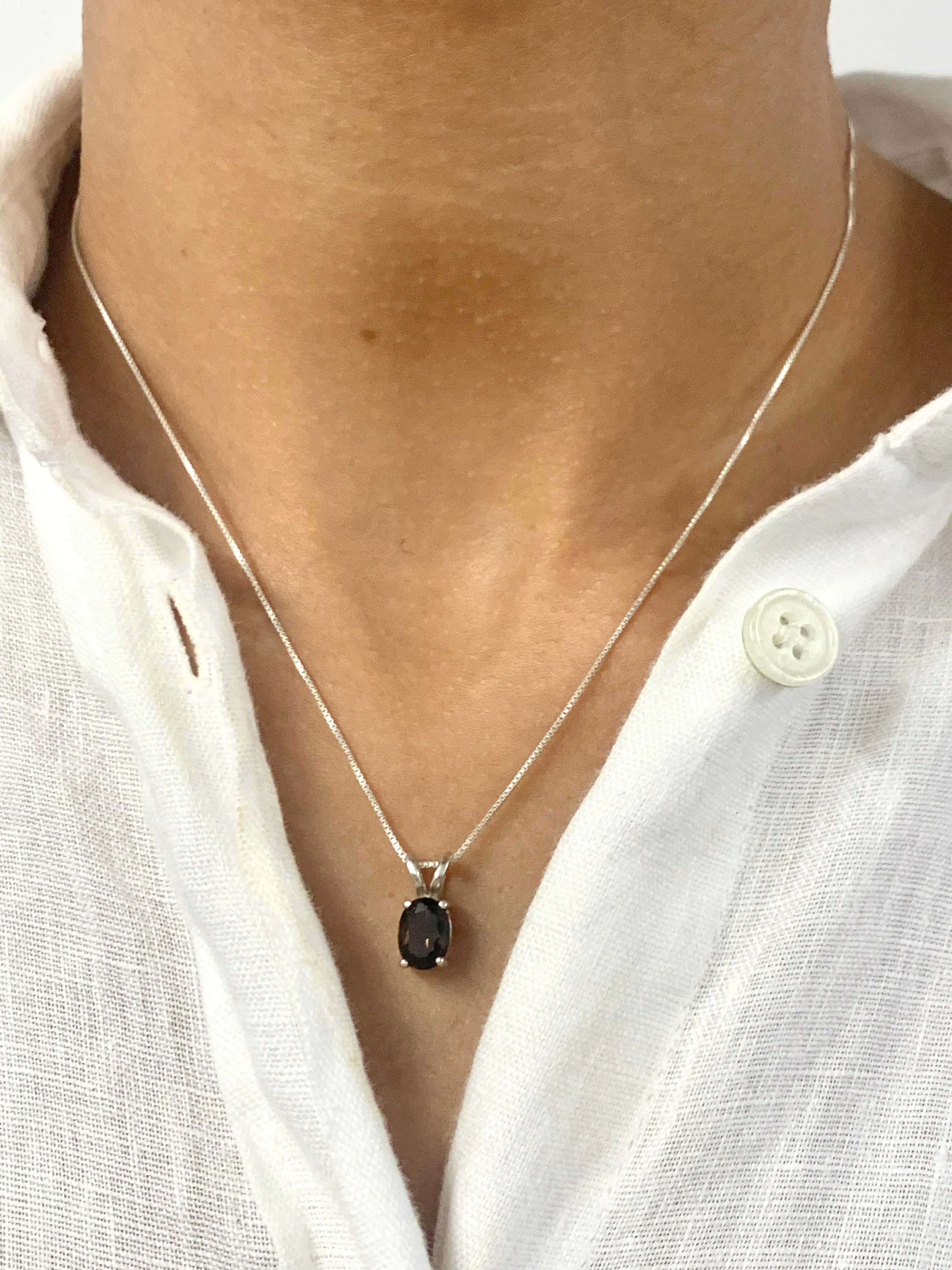 Smoky Topaz Pendant - Brown Diamond Necklace - Vintage Oval Necklace