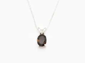 Smoky Topaz Pendant - Brown Diamond Necklace - Vintage Oval Necklace