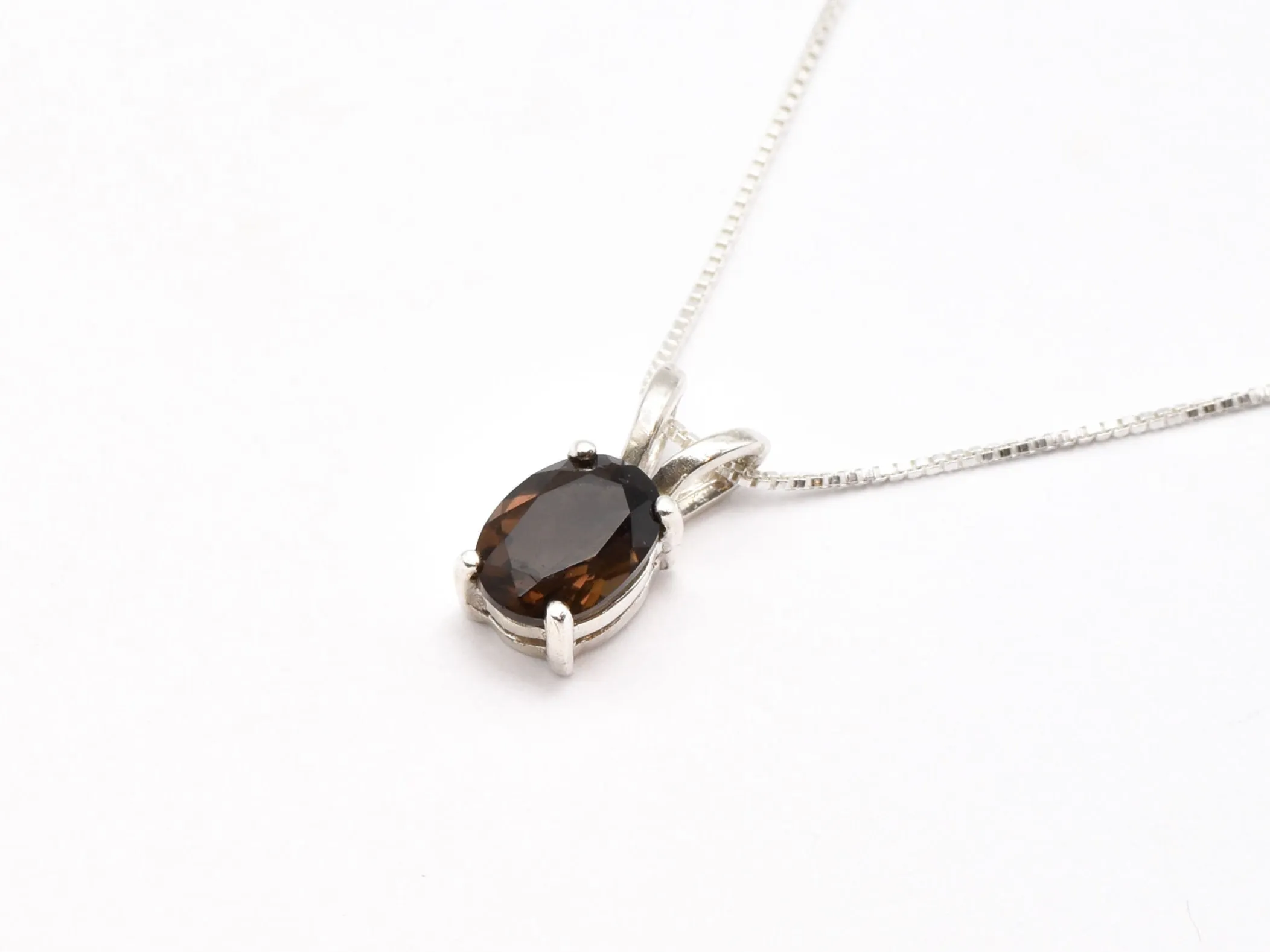 Smoky Topaz Pendant - Brown Diamond Necklace - Vintage Oval Necklace