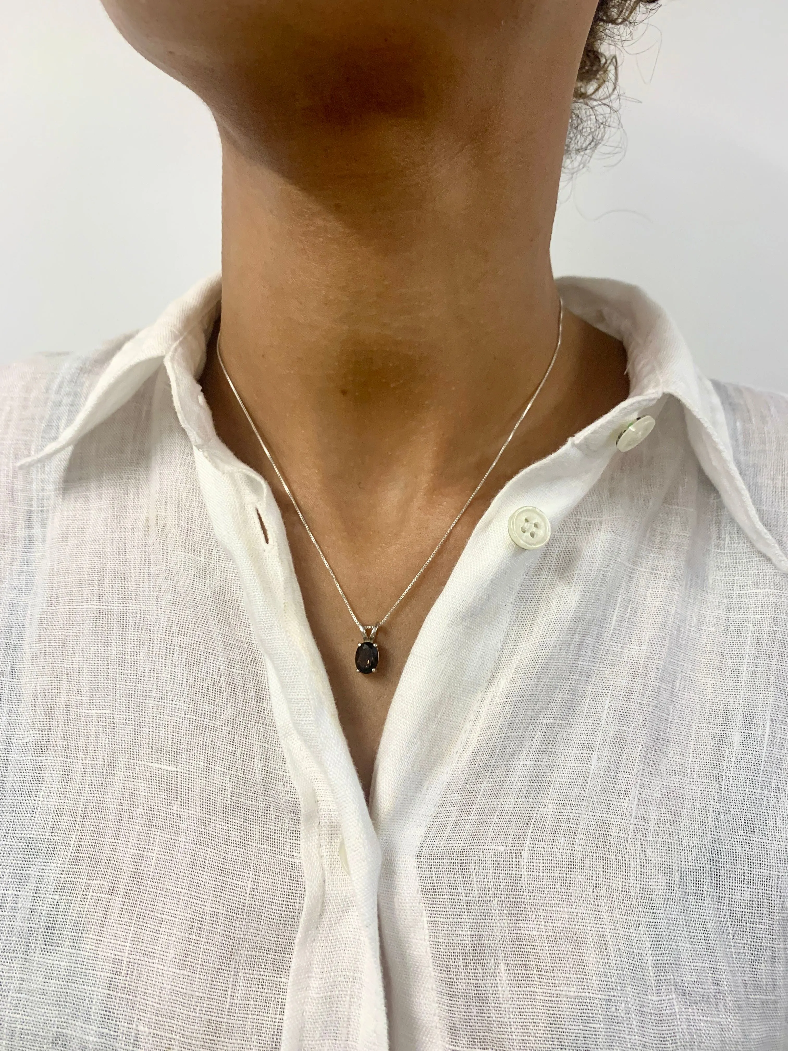 Smoky Topaz Pendant - Brown Diamond Necklace - Vintage Oval Necklace
