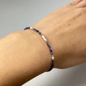Sodalite and Pearl Sterling Silver Beaded Bracelet