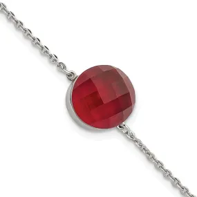 Stainless Steel Polished Red Glass Bracelet