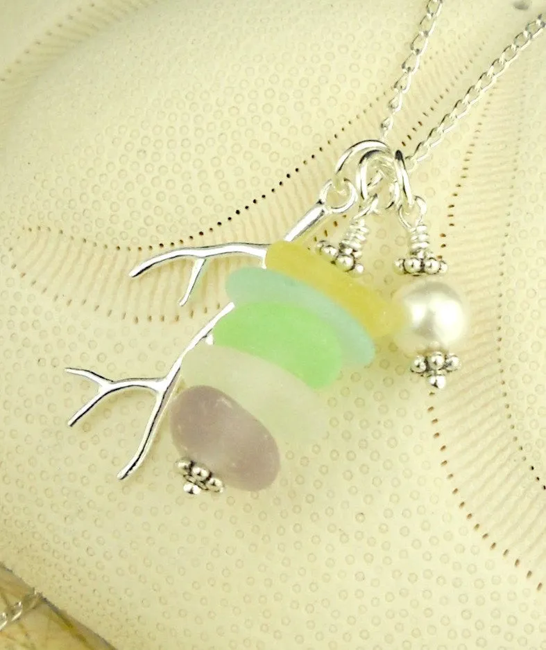 Swarovski Crystal Pearl Necklace GENUINE Sea Glass Necklace  In Pastels Very RARE Colors Sterling Coral