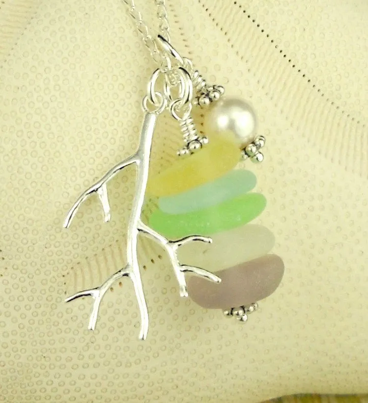 Swarovski Crystal Pearl Necklace GENUINE Sea Glass Necklace  In Pastels Very RARE Colors Sterling Coral