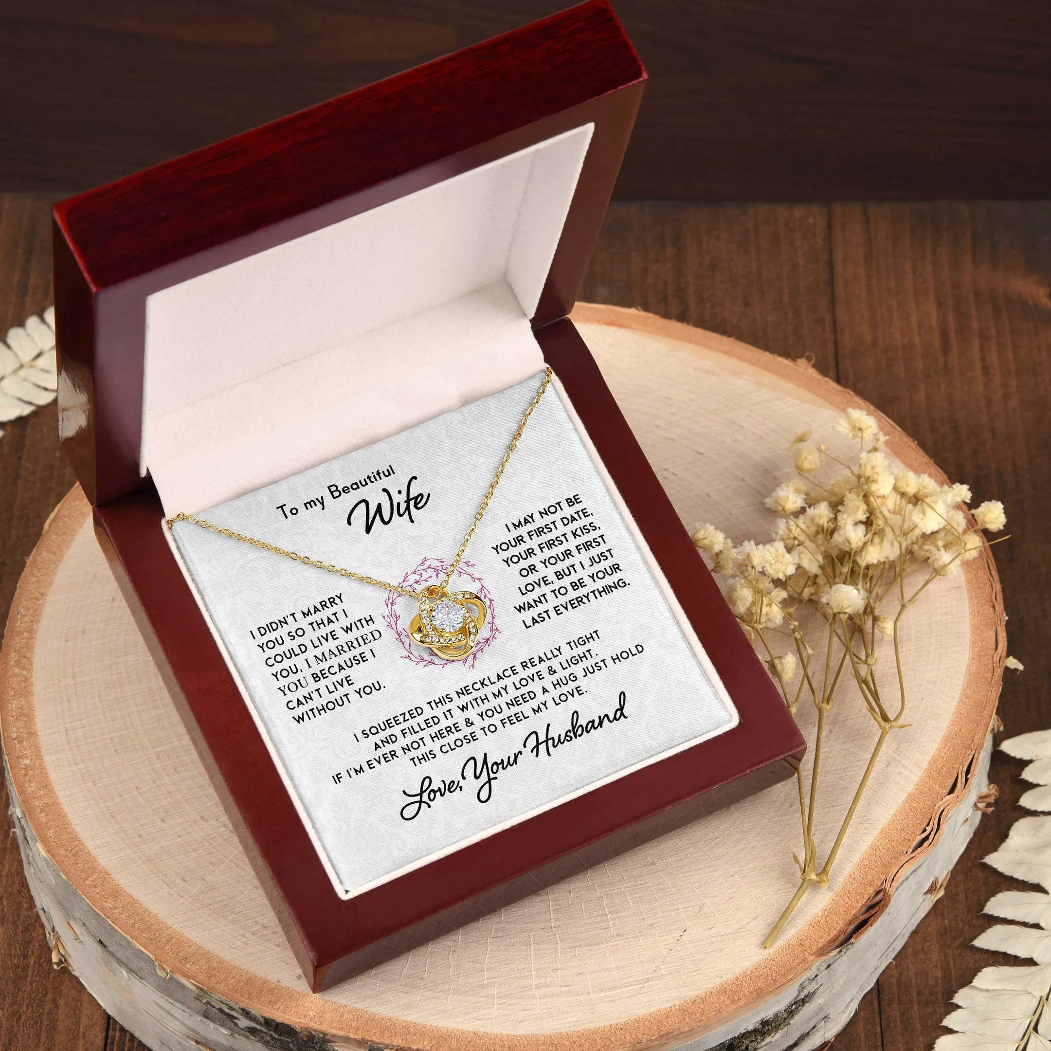To My Beautiful Wife Necklace - I Can't Live Without You Love Knot Necklace