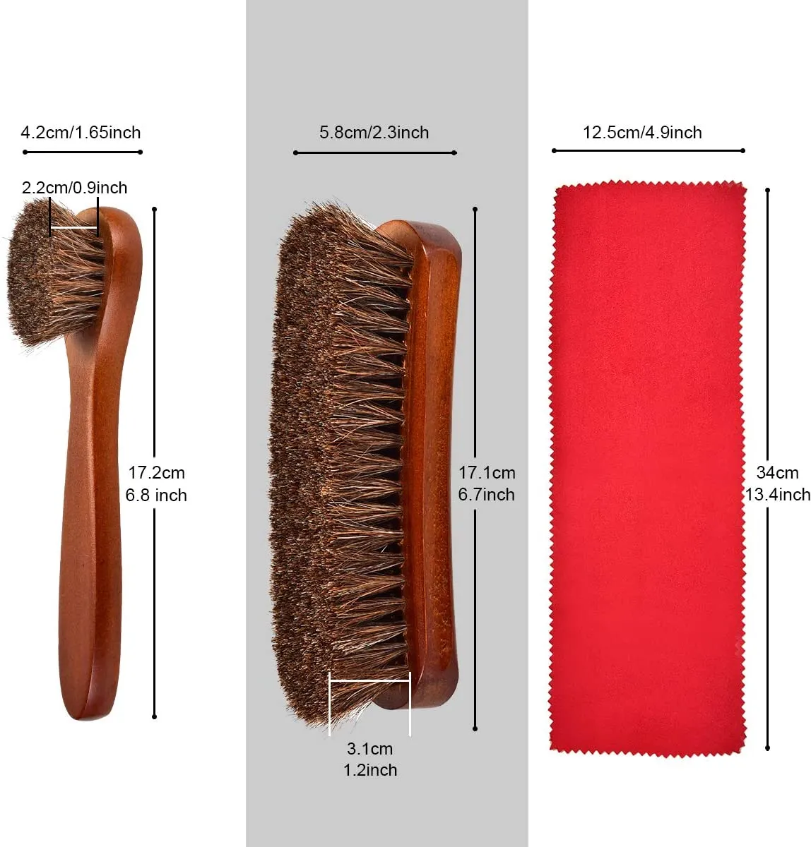 TOBION | Polish Shoe Brush Kit Natural Horsehair Bristles