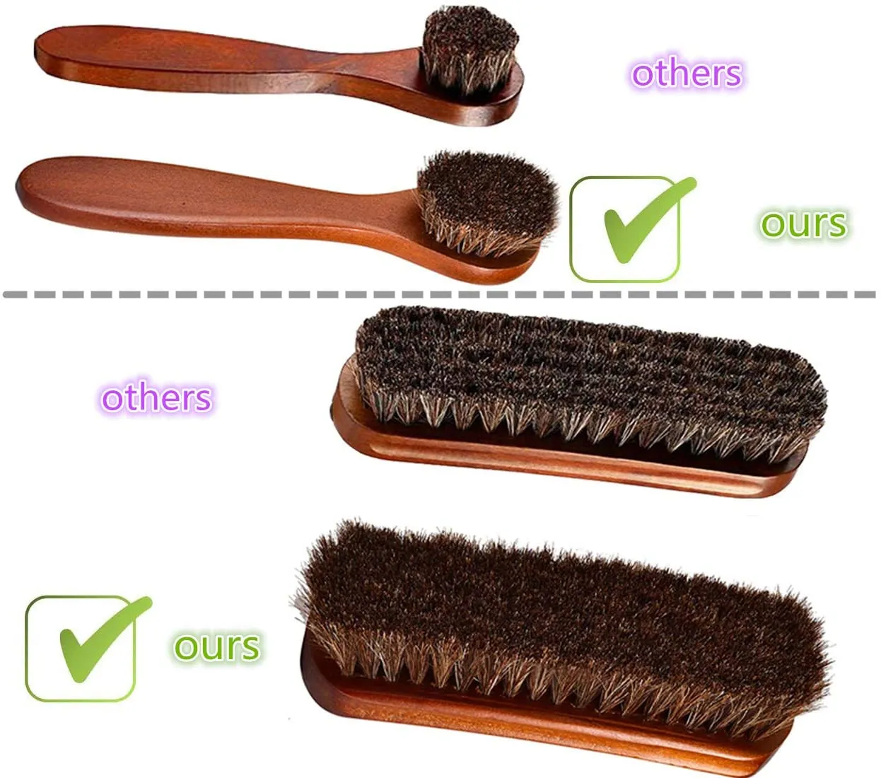TOBION | Polish Shoe Brush Kit Natural Horsehair Bristles