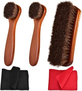 TOBION | Polish Shoe Brush Kit Natural Horsehair Bristles