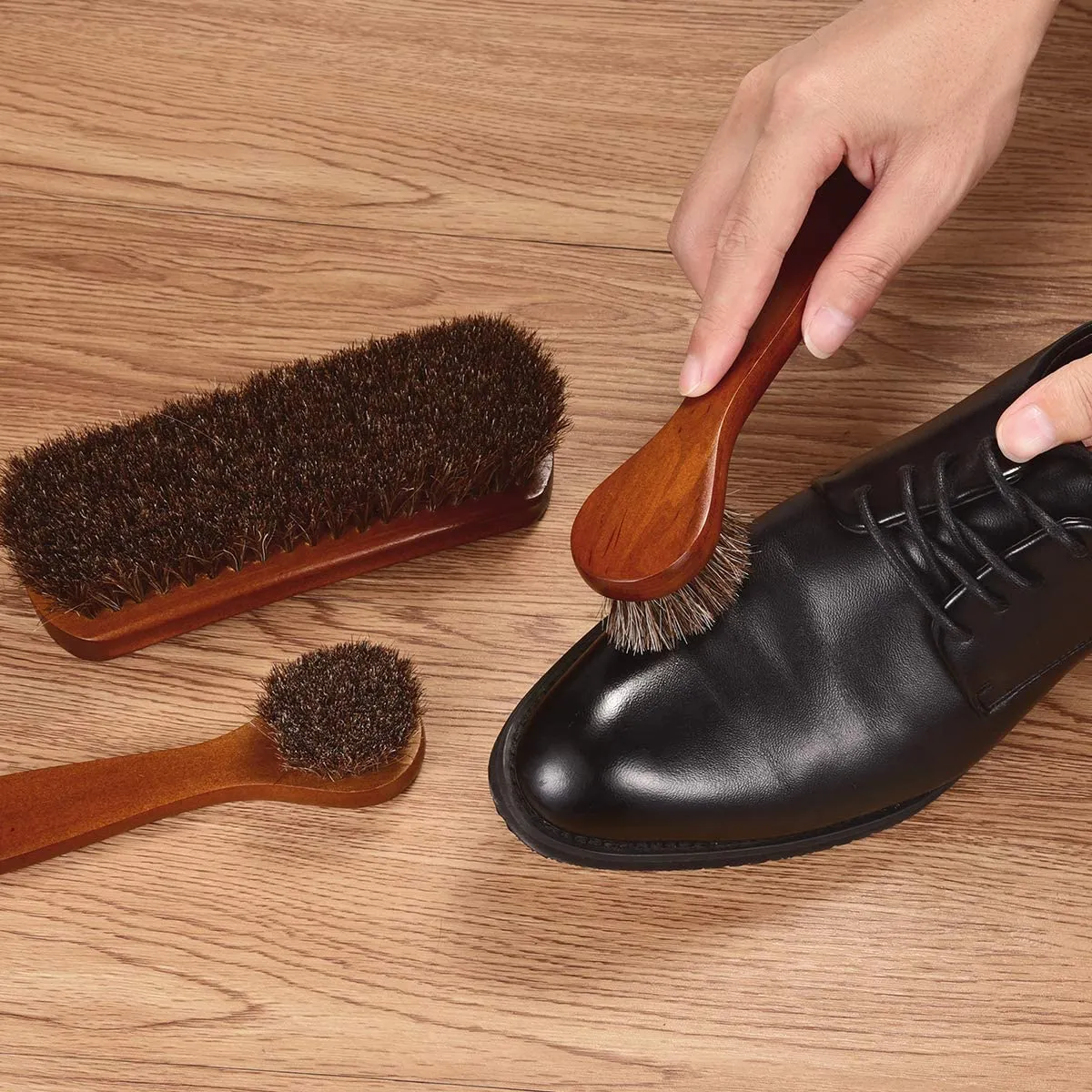 TOBION | Polish Shoe Brush Kit Natural Horsehair Bristles