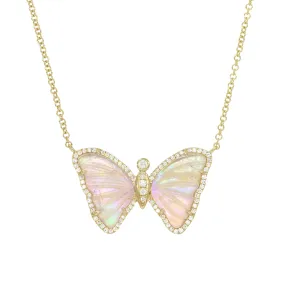 Topaz and Pearl Butterfly Necklace with Diamonds
