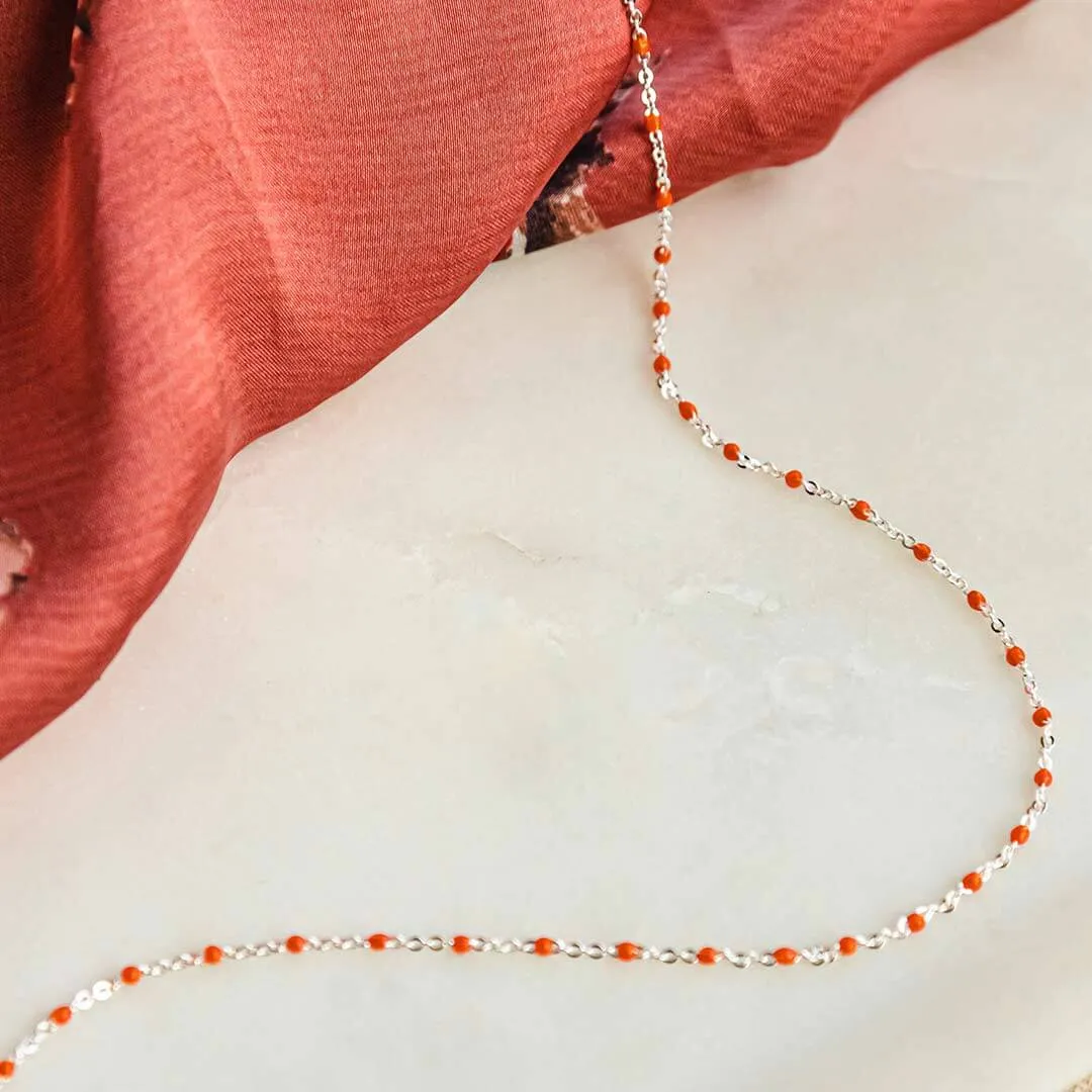 Treasures Coral Beaded Necklace Sterling Silver