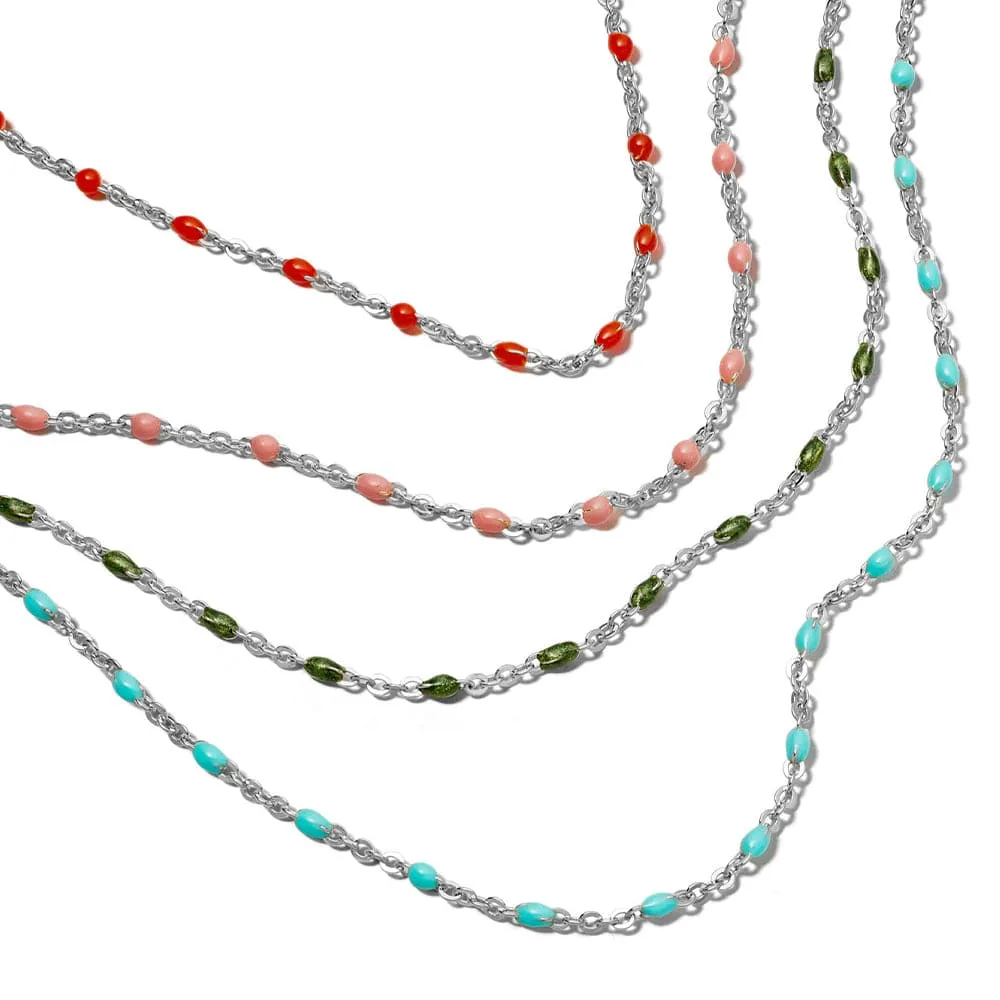 Treasures Coral Beaded Necklace Sterling Silver