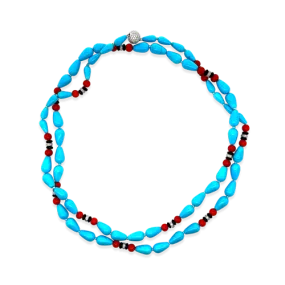 Turquoise, Coral & Diamond Necklace