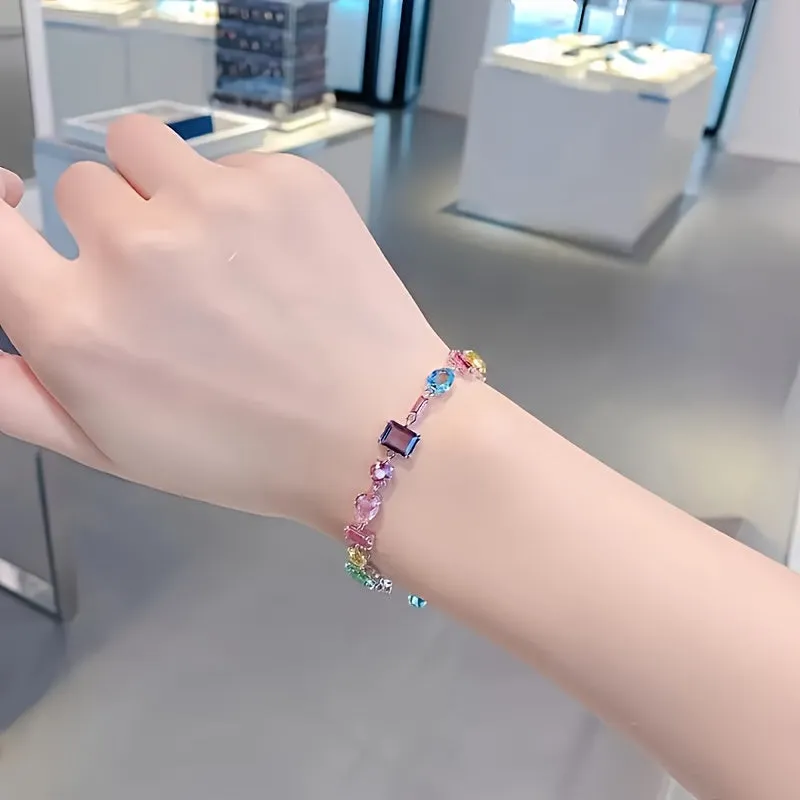 Vibrant Multi-Colored Gemstone Charm Candy Style Wristband - Elegant and Luxurious Fashion Jewelry for Women - Sparkling Accents, Adjustable Clasp, Perfect for Everyday Wear, Parties, and Special Occasions