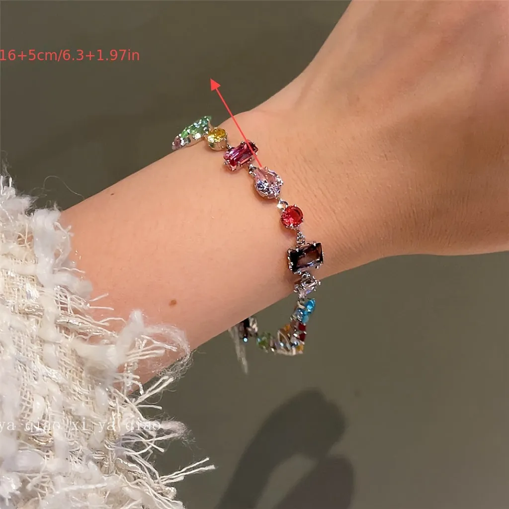 Vibrant Multi-Colored Gemstone Charm Candy Style Wristband - Elegant and Luxurious Fashion Jewelry for Women - Sparkling Accents, Adjustable Clasp, Perfect for Everyday Wear, Parties, and Special Occasions