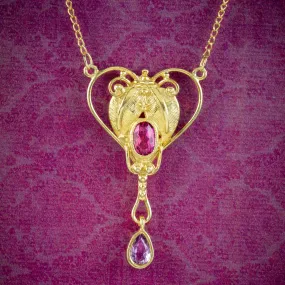 Victorian Style Pink Topaz Amethyst Lavaliere Pendant Necklace