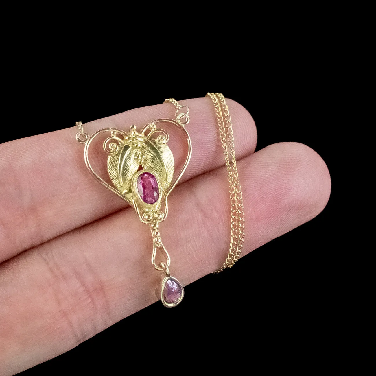 Victorian Style Pink Topaz Amethyst Lavaliere Pendant Necklace