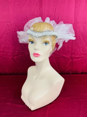 Vintage 80s/ 90s Diamanté & Pearl Bridal Diadem with Tulle Ruffle