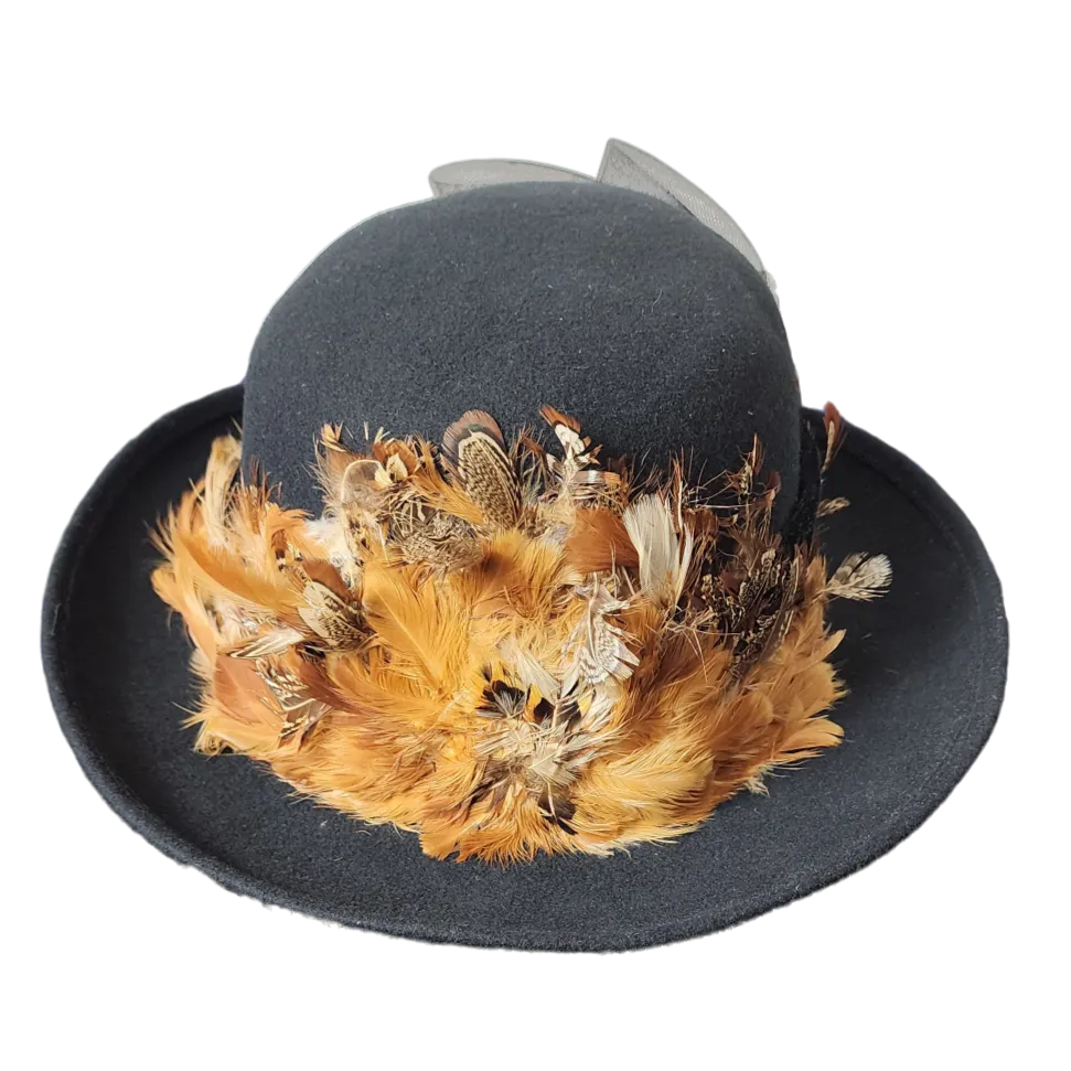 Vintage Black wool and feather hat