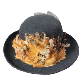 Vintage Black wool and feather hat