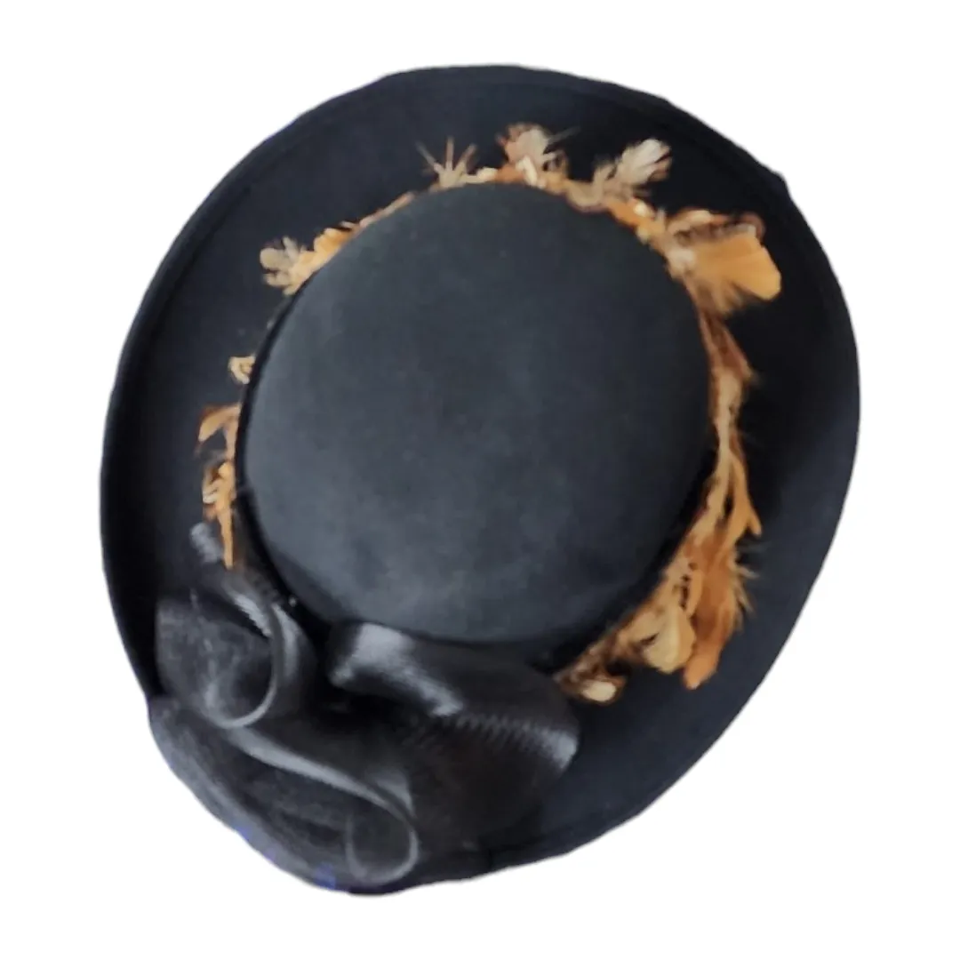 Vintage Black wool and feather hat
