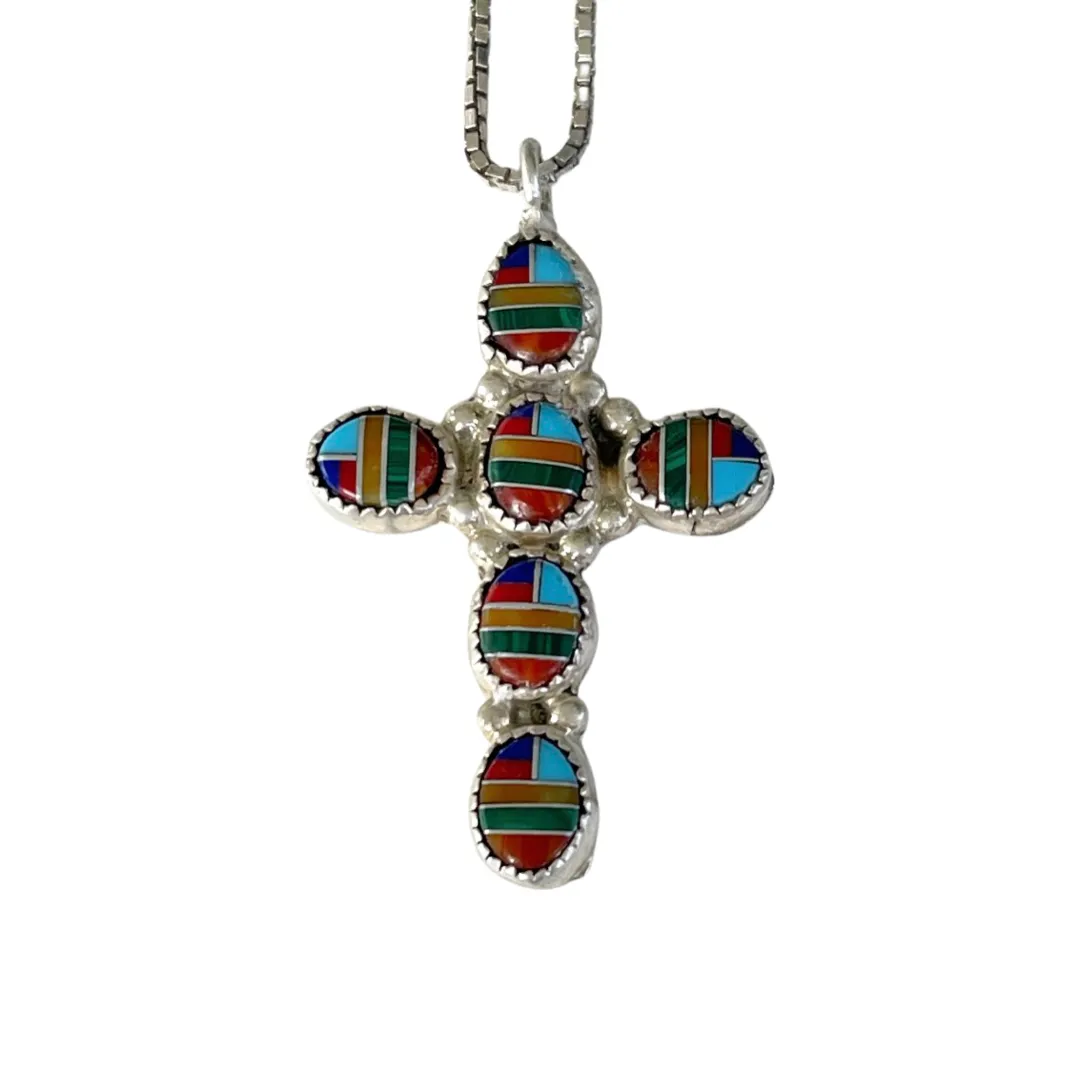 Vintage Mosaic Cross Necklace