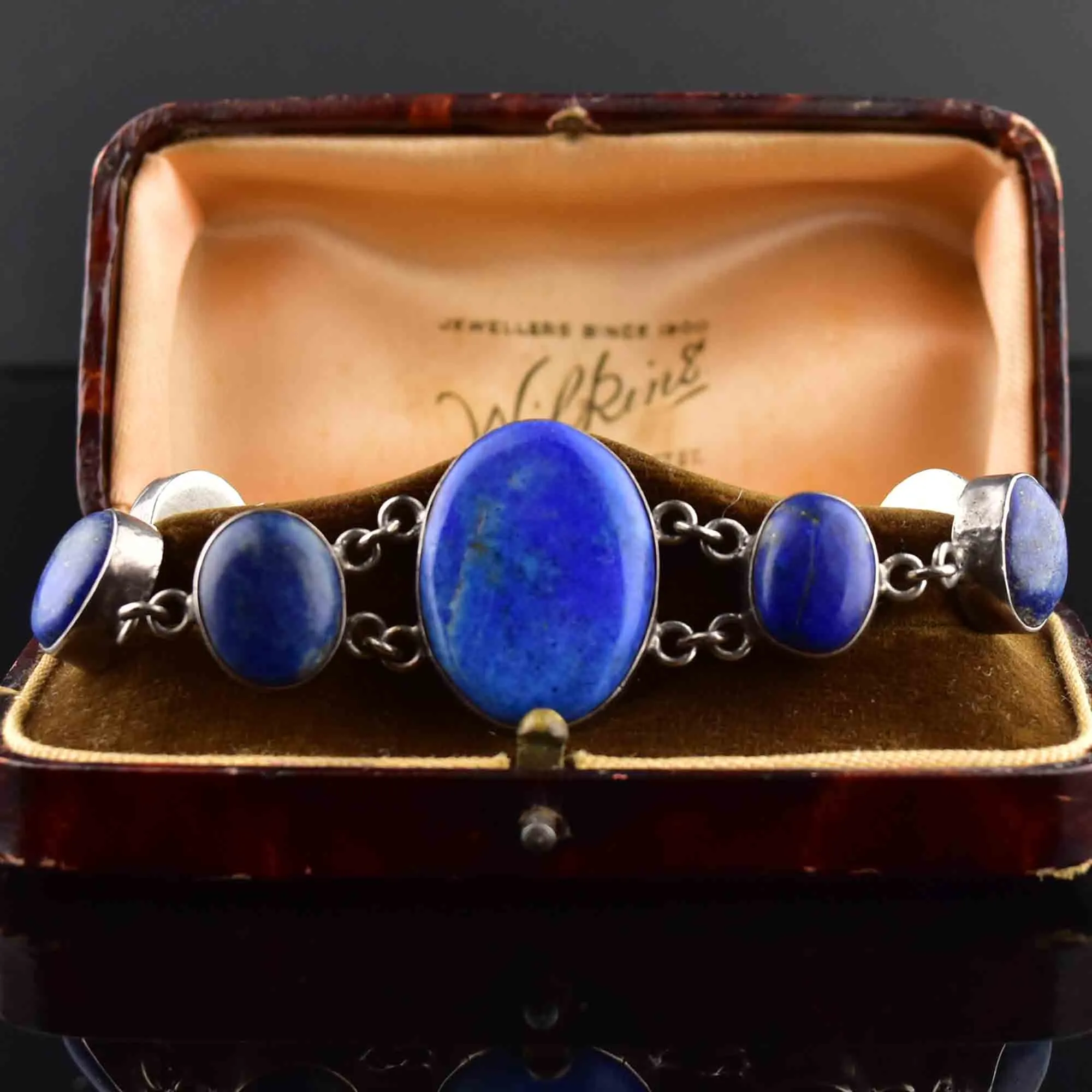 Vintage Silver Lapis Lazuli Link Chain Bracelet