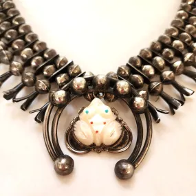 Vintage Squash Blossom Necklace with Zuni Frog