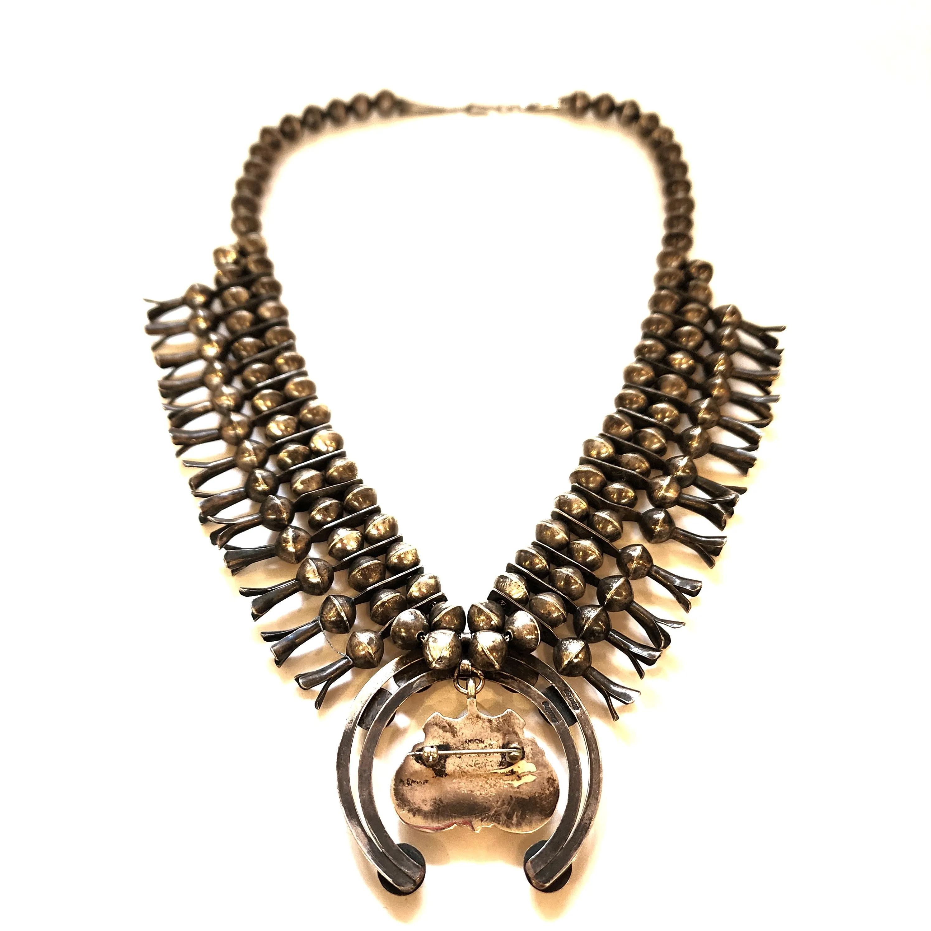 Vintage Squash Blossom Necklace with Zuni Frog