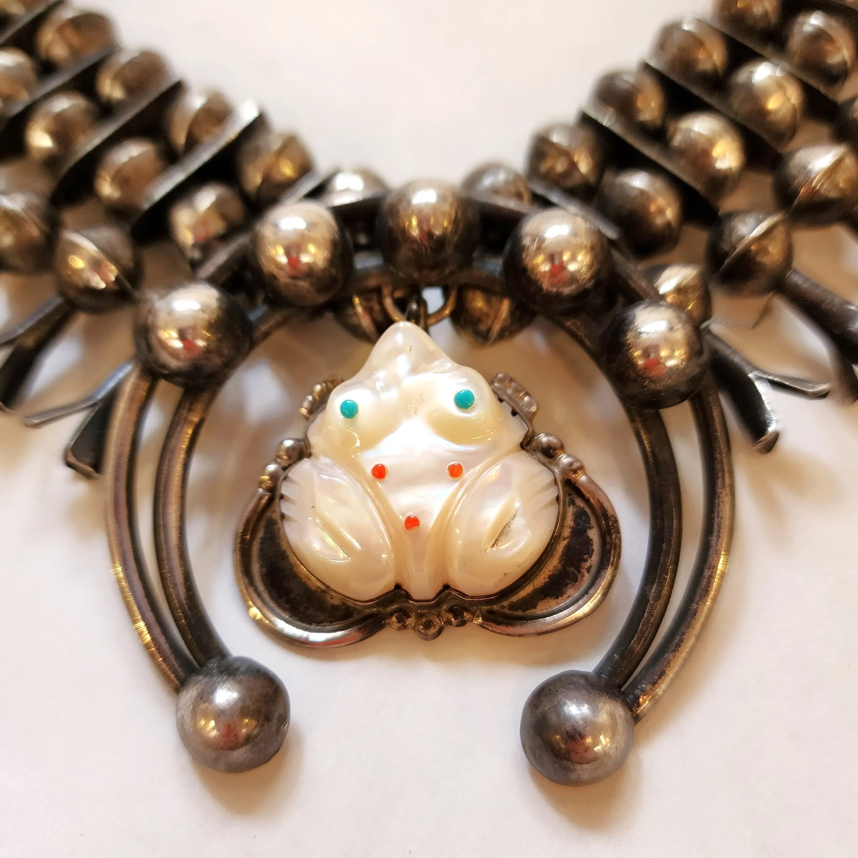 Vintage Squash Blossom Necklace with Zuni Frog