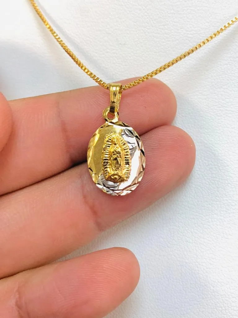 Virgen de Guadalupe Necklace Box Link Chain Gold Filled 20x13mm 20"
