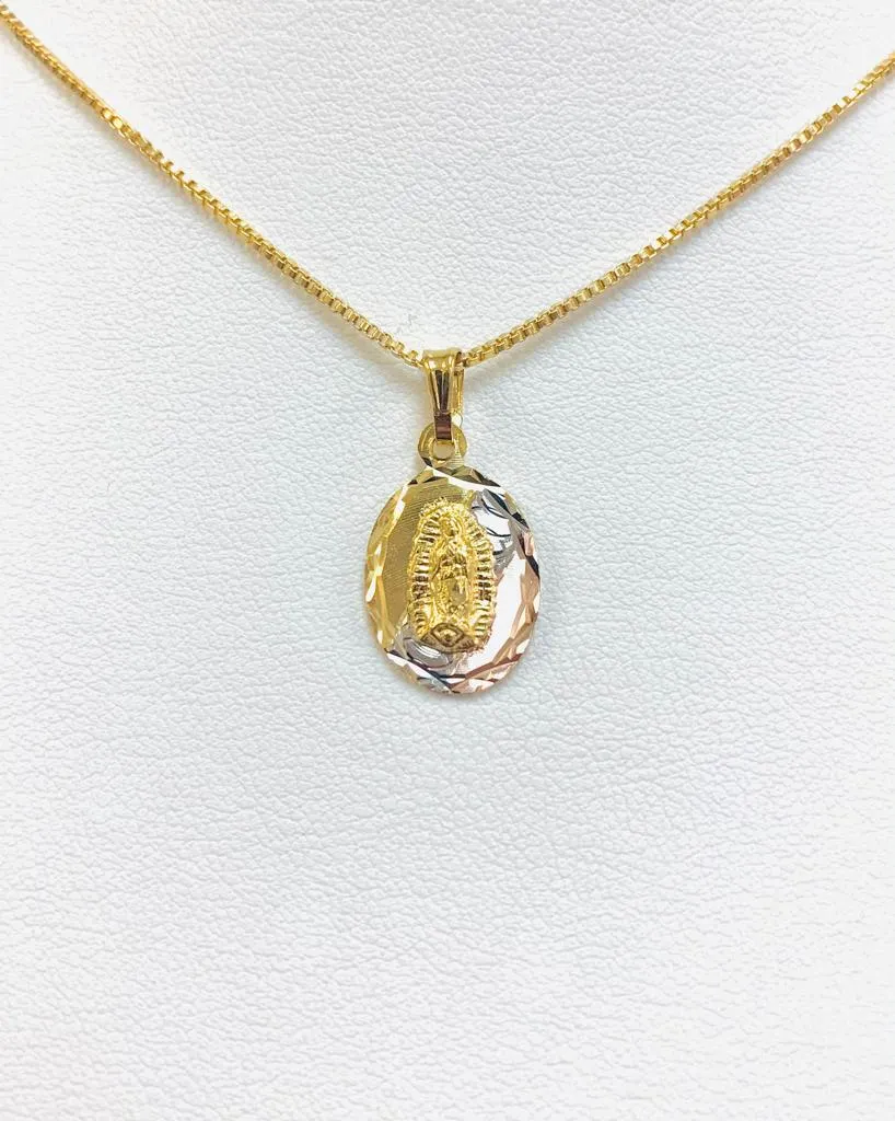 Virgen de Guadalupe Necklace Box Link Chain Gold Filled 20x13mm 20"