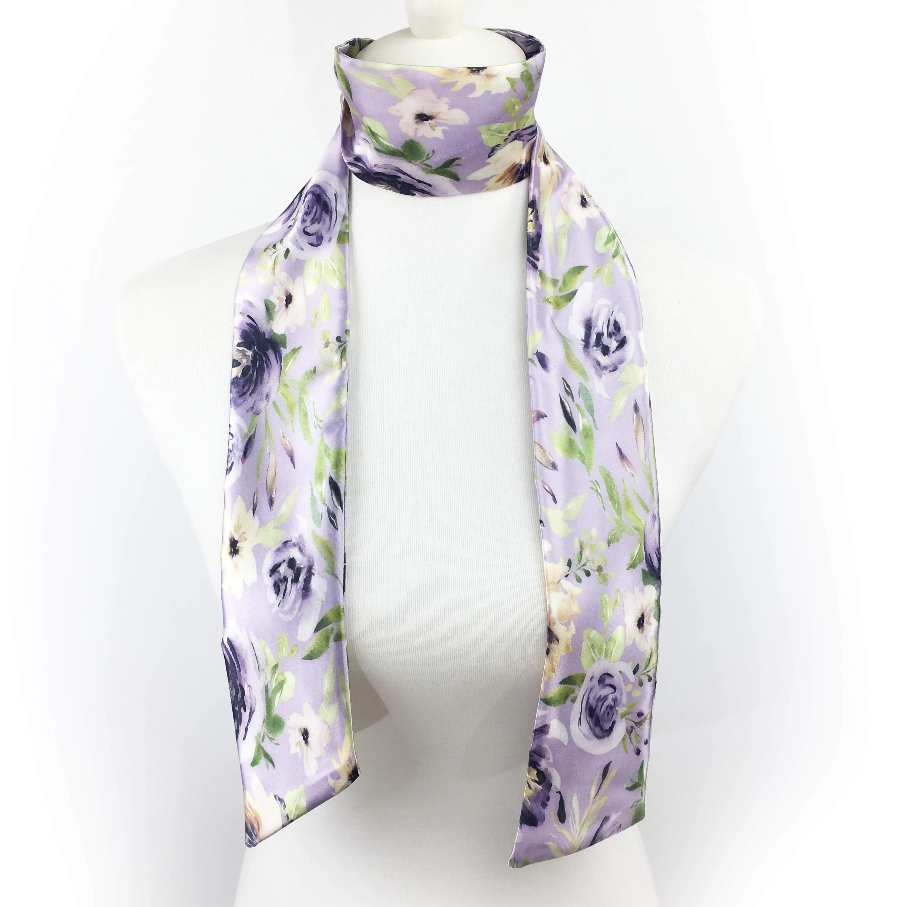 Watercolor mixed floral skinny scarf on lavender