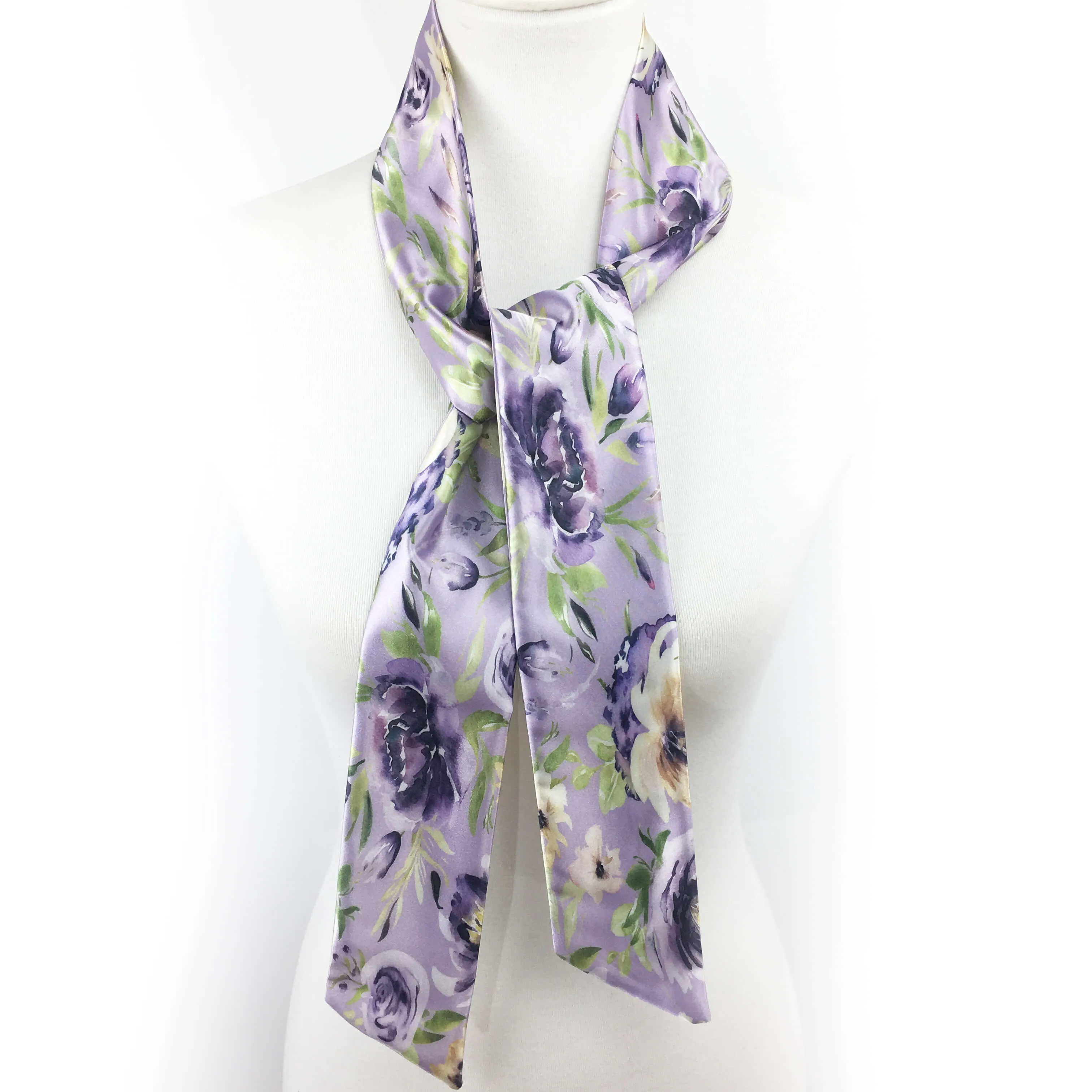 Watercolor mixed floral skinny scarf on lavender