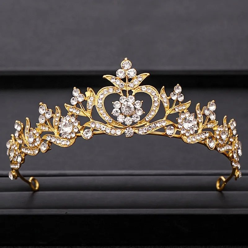 Wedding Crown Hairpiece adorned with Gold and Crystal Accents