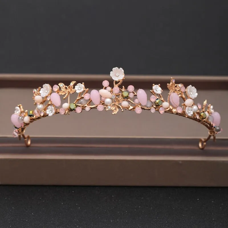 Wedding Crown Hairpiece adorned with Gold and Crystal Accents